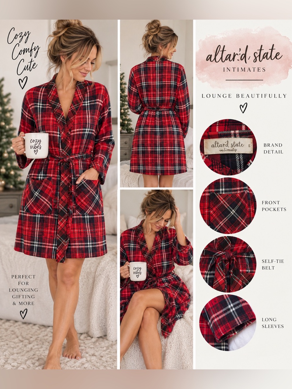 Altar’d State Intimates cozy red plaid robe in women’s size Small. ❤️